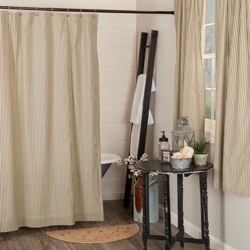 New Farmhouse Primitive Sawyer BLACK TICKING FEED SACK Striped Shower Curtain - 第 1/2 張圖片