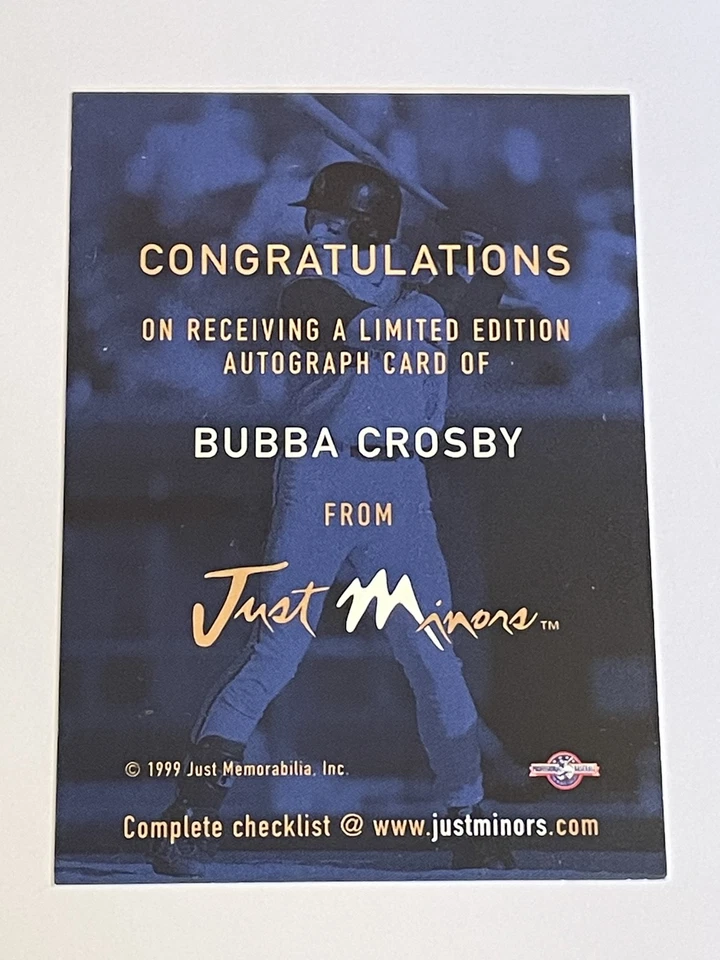 1999 Just Baseball Autograph - Bubba Crosby - San Bernardino Stampede - Image 2 of 2