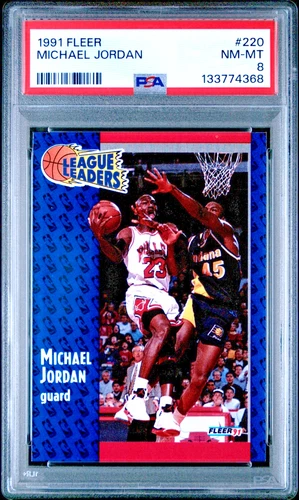 1991 Fleer Basketball Bulls Michael Jordan League Leader Card #220 PSA 8