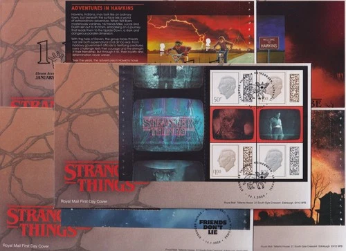 GB FDC 2017-2026 PRESTIGE STAMP BOOK PANES ON FDC STRANGER THINGS RED ARROWS