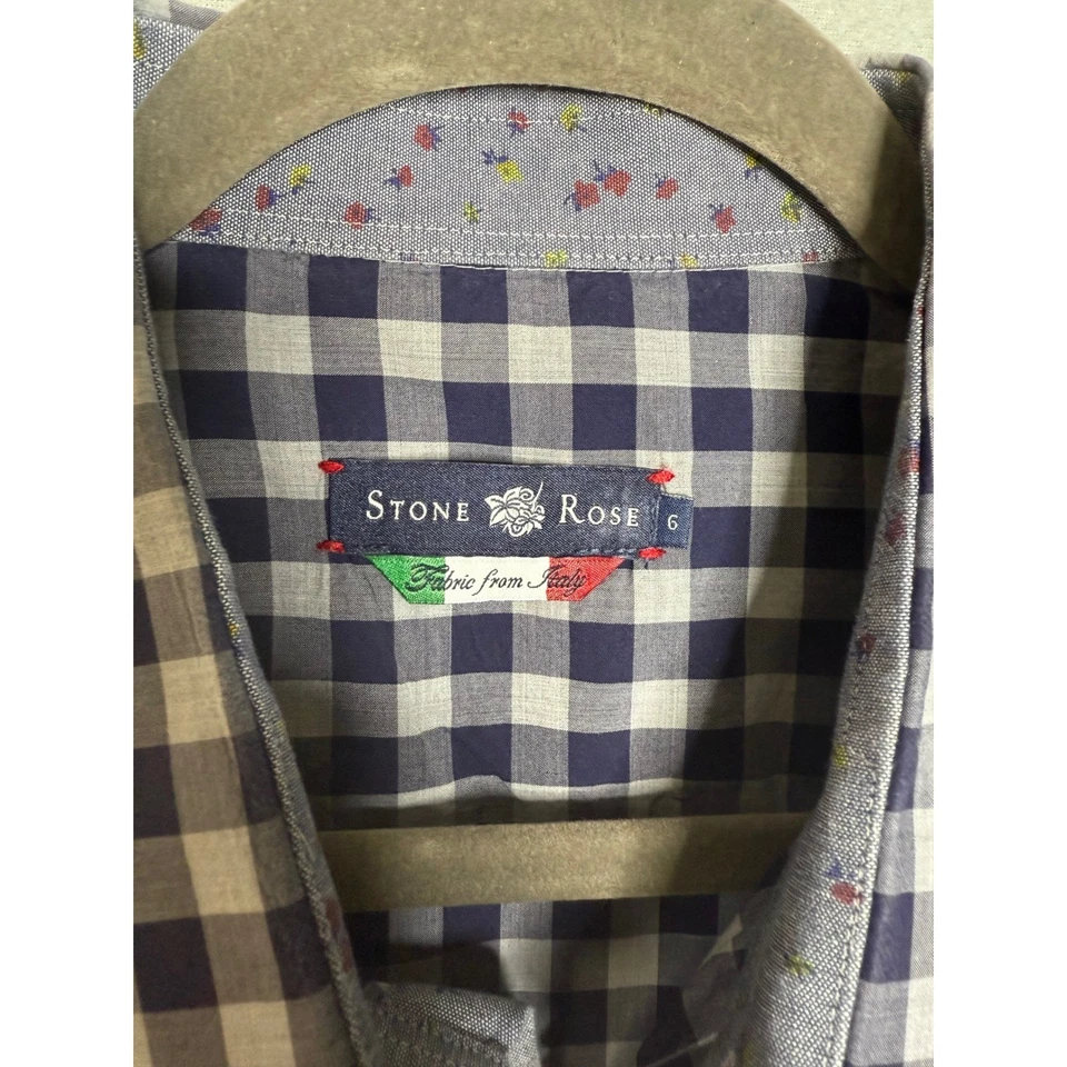 Stone Rose Button Up Men's XL Checkered Long Sleeve Shirt Fabric From Italy - Image 2 of 4