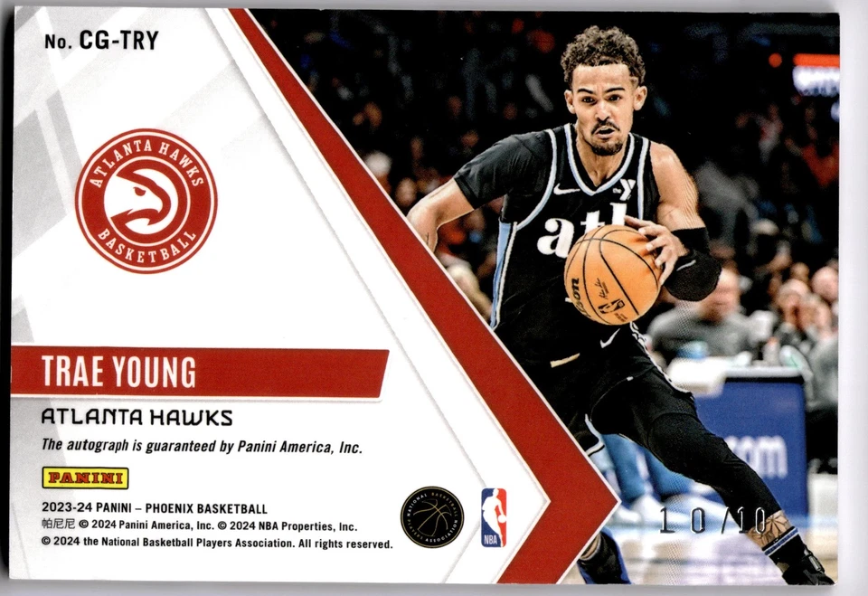 2023 Panini Phoenix Trae Young Calligraphy Gold /10 Atlanta Hawks - Image 2 of 2