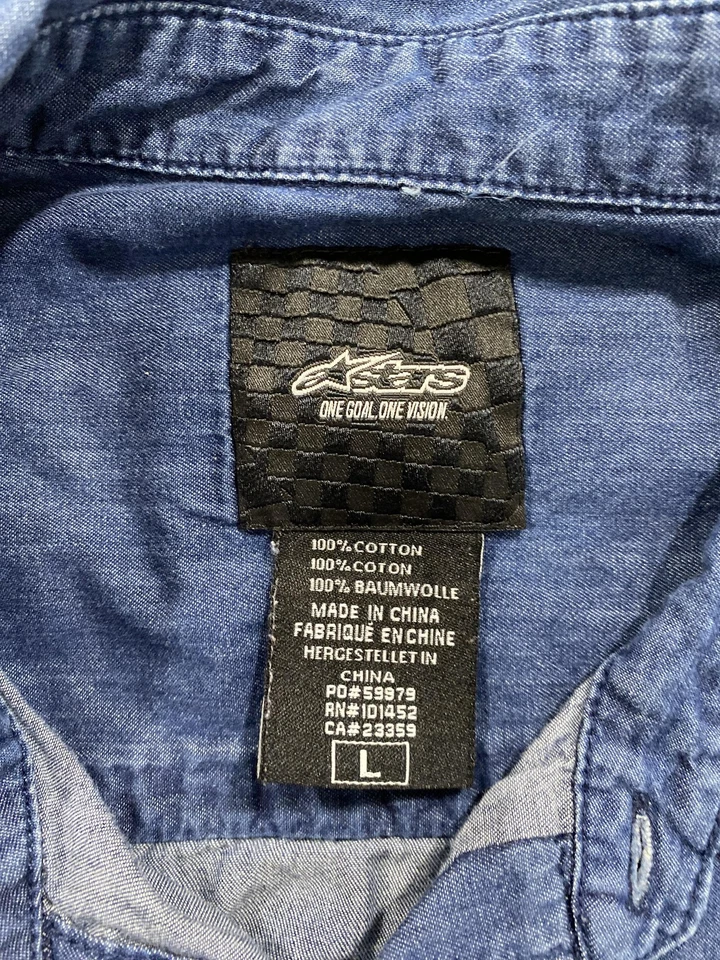 Alpinestars Shirt Mens Large (Medium) Blue Chambray Denim Long Sleeve Moto - Image 4 of 4