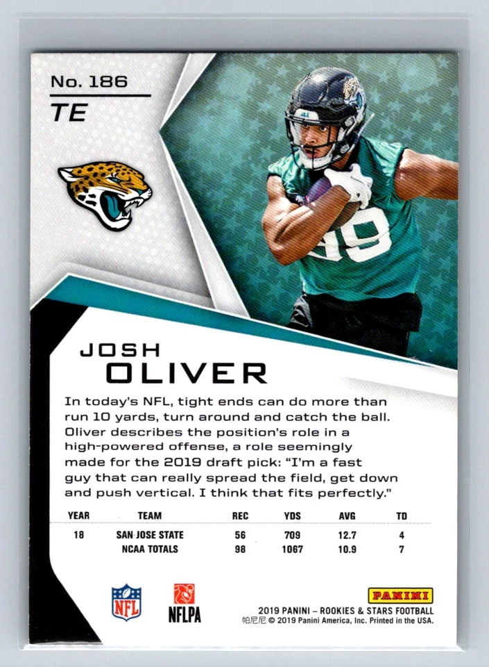 2019 Panini Rookies & Stars Josh Oliver Rookie Jacksonville Jaguars #186 - Image 2 of 2