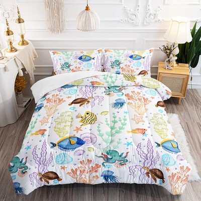Turtle Comforter Set Twin Ocean Watercolor Sea Turtle Bedding Set Tropical Fish
