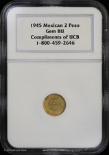 1945 Mexico Gold 2 Peso NGC Gem BU | UNC Dos Pesos