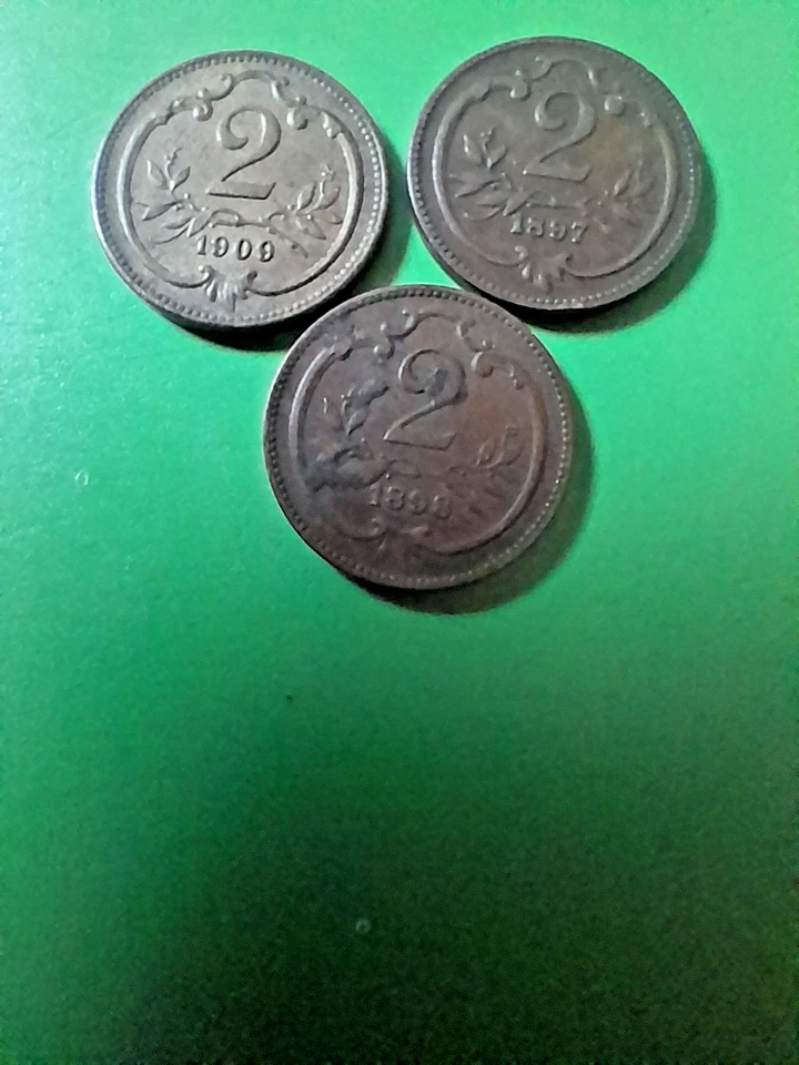 AUSTRIAN EMPIRE 2 HELLER 1897/1898/1909,RARE. - Image 2 of 2