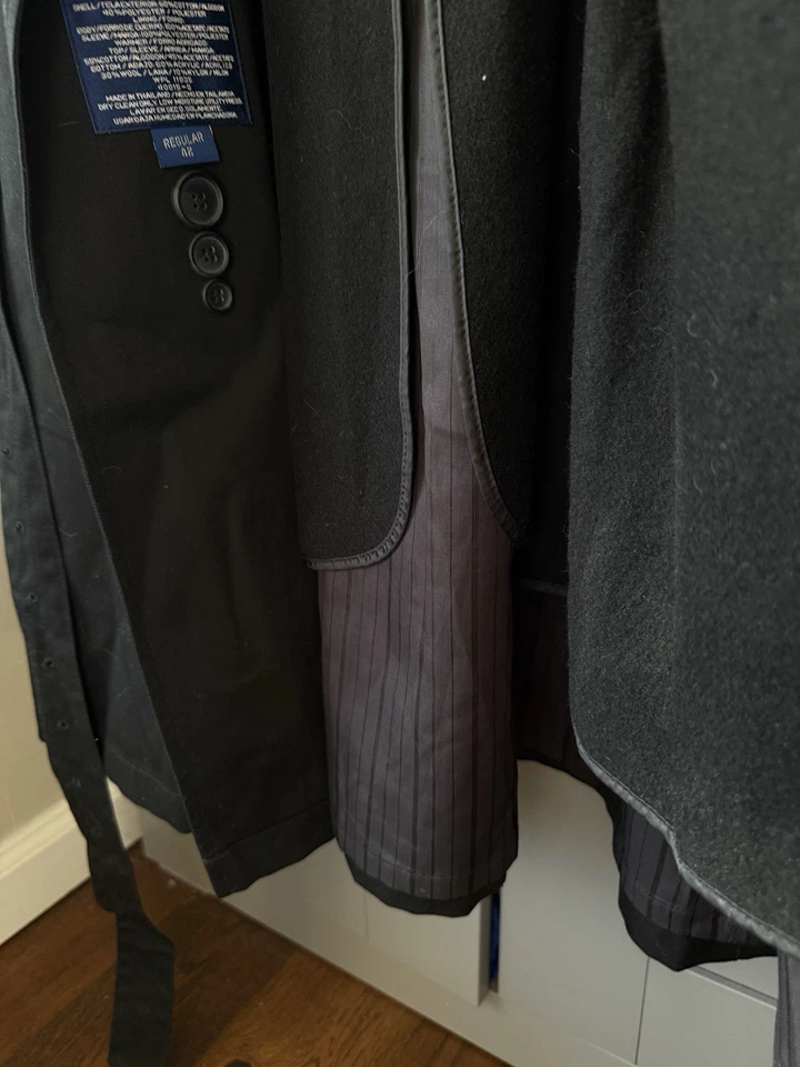 Stafford Men’s Black Trench Coat 42R Removable Liner Double Breasted Belted - Image 4 of 4