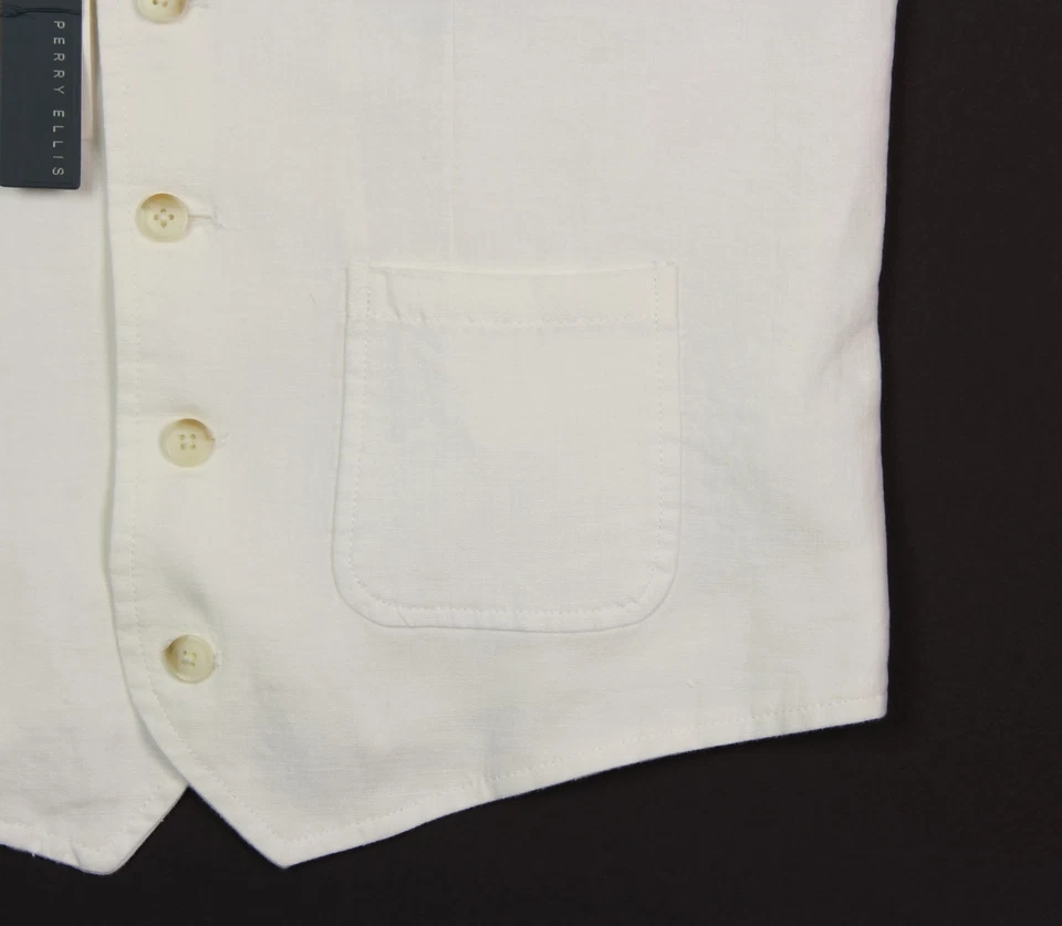 Men's PERRY ELLIS White Linen Vest S Small NEW NWT Nice! - Image 3 of 4