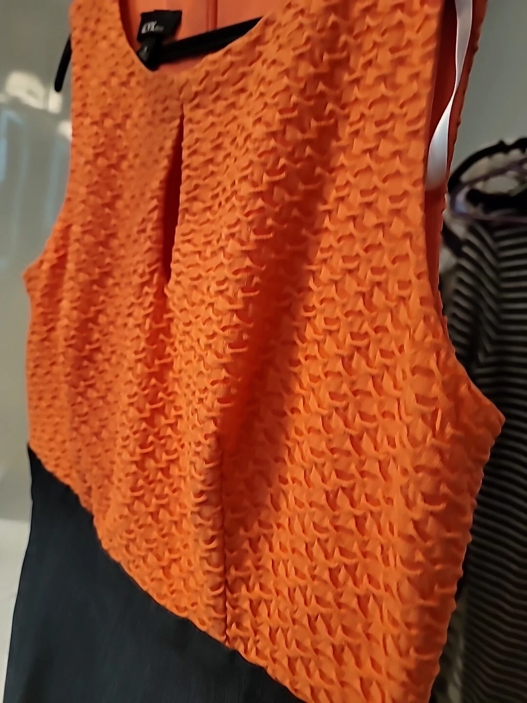 Abito donna Alyx Limited taglia 8 finto blu denim arancione motivo ondulato senza maniche