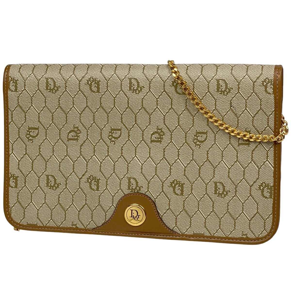 Sac pochette Christian Dior nid d'abeille toile enduite beige design élégant