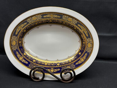 Minton ''ARGYLE'' Cobalt Blue Encrusted Gold ~ Oval Serving Bowl ~ 10 3/4'' x 8 1/4