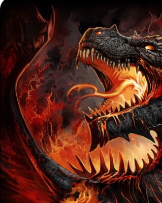 Small Tin Sign: SPIRAL DRACONIS: fire dragon fantasy art flames