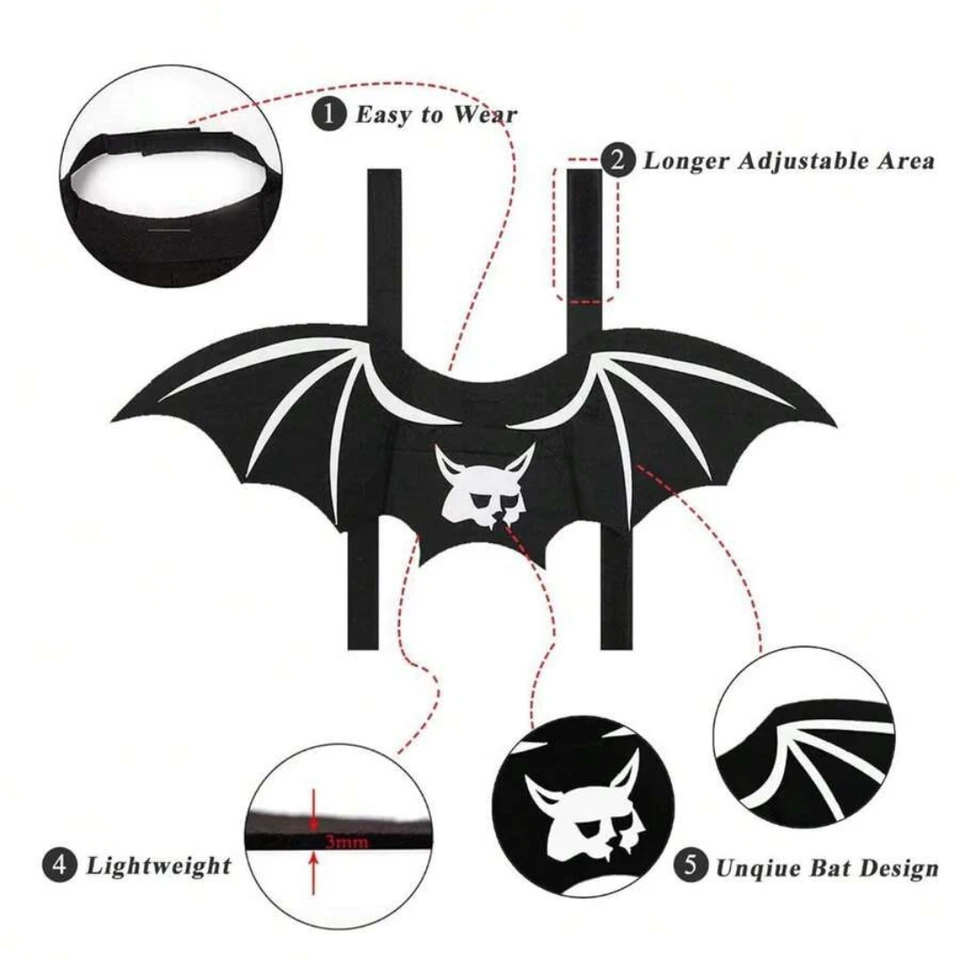 Pets Bat Wings Christmas Costume for Cat & Dog Bat Costume Wings Dress Up Pets - Image 2 of 4