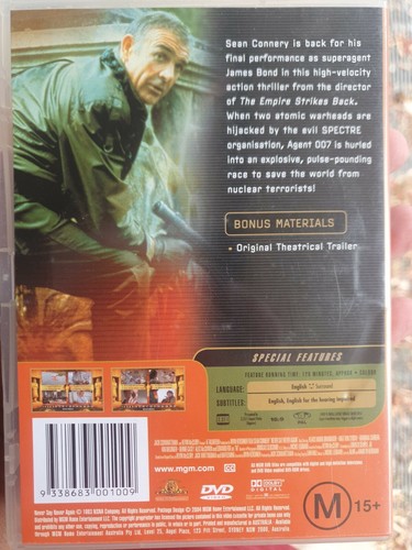 NEVER SAY NEVER AGAIN RARE PAL DVD SEAN CONNERY JAMES BOND 007 KIM BASINGER FILM - Picture 2 of 3