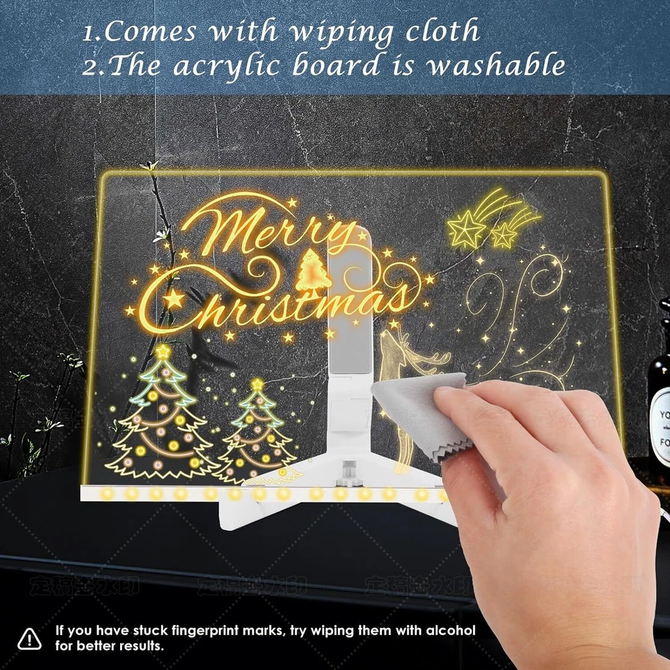 Note Board LED Acrylic Dry Erase Board with 7 Color Pens for Home Office Bar US - Image 4 of 4