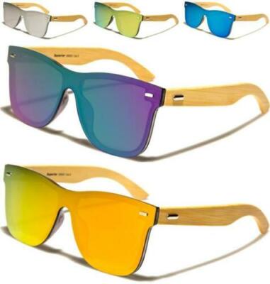 DESIGNER HOLZ SPIEGEL SONNENBRILLE FLACHE LINSE HOLZ FUTURISTISCHES VISIER HERREN DAMEN