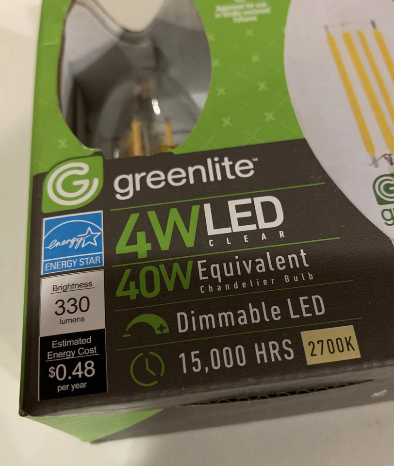 4 Greenlite Candelabra LED Warm White Light Bulb 4 Watt 40 Watt 2700k E12 - Image 2 of 3