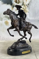Rush Remington Cowboy On Horse Bronze Sculpture Art Deco Hot Cast Figure Artwork