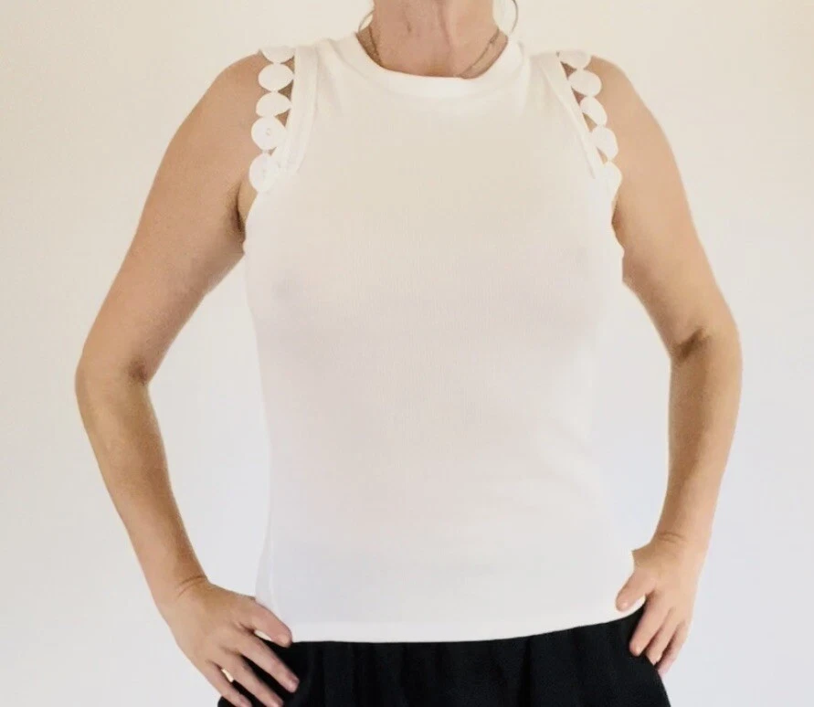Thodami Women s White Cotton Tank Top Size M