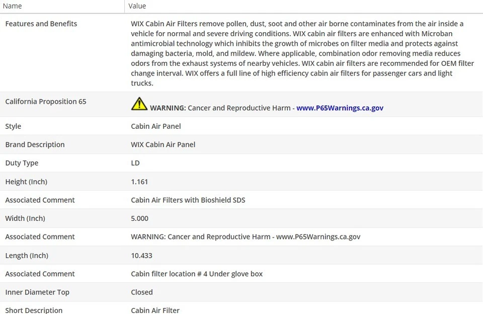 Filtro de aire de cabina WIX para MERCEDES-BENZ E300 1996-1999 L6-3,0 L Foto 3 de 4