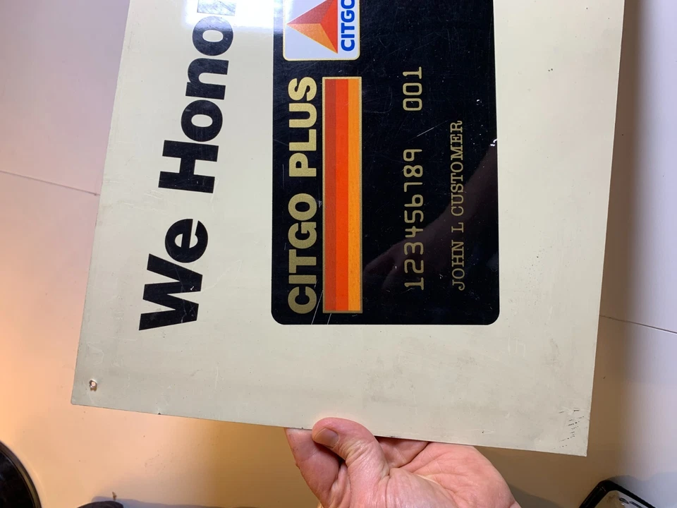 Винтажная кредитная карта CITGO Visa MasterCard двусторонняя металлическая жестяная вывеска газойль - Изображение 2 из 4