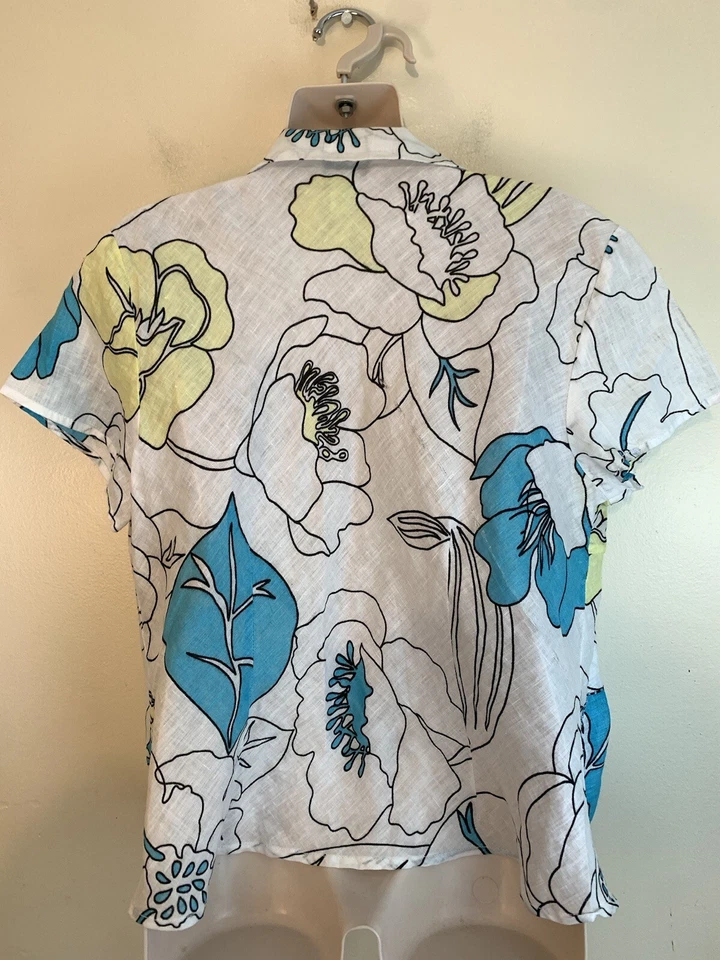 Uniform By John Paul Richard 100% Linen  Floral Blouse Women's Sz Petite L - Image 2 of 4