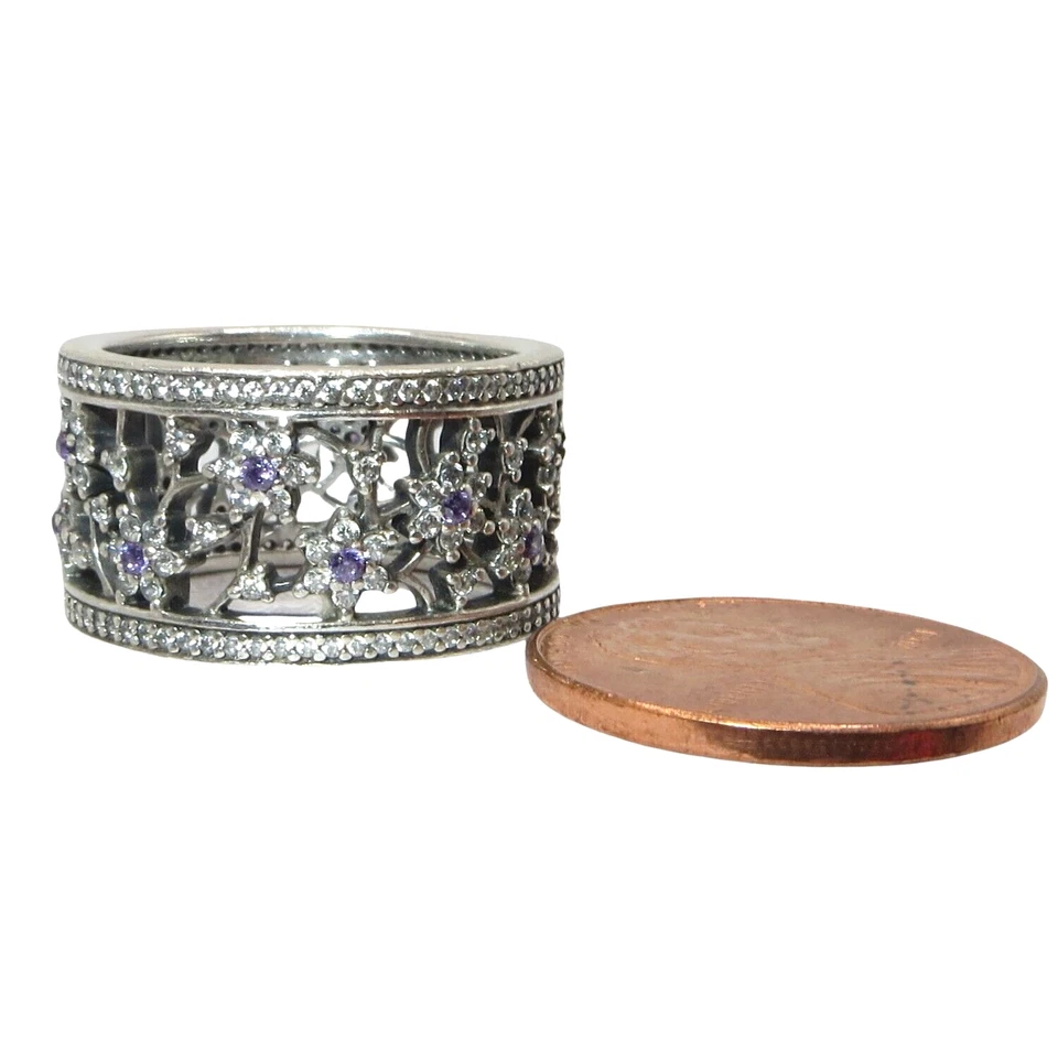 Pandora Forget Me Not Size 7 Purple CZ/Sterling Silver Ring 190991ACZ - Image 4 of 4