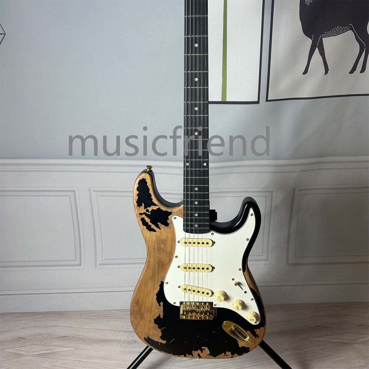 Sunburst ST Relic Electric Guitar 6 String 3S Pickups Gold
