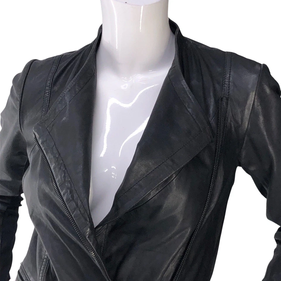 Halogen Jacket Womens XXS Petite Leather Moto Black Asymmetrical Zip - Image 2 of 4