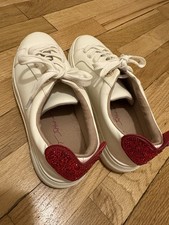 Betsey Johnson Women  s White Sneakers W/Red Glitter Heel Size 7.5