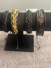 Brown and black leather&cloth  boho bracelets Brand New G-3