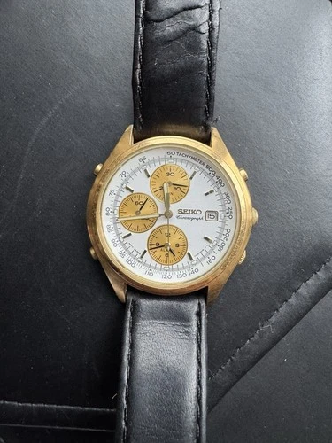 Vintage Seiko 7T32-7C69 Gold Tone Quartz Analog Men's Chronograph Watch RARE!!!