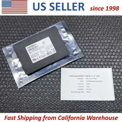 SAMSUNG PM893 7.68TB SSD SATA 3/6Gbps 2.5'' MZ-7L37T60 MZ7L37T6HBLA  *1593 HOURS