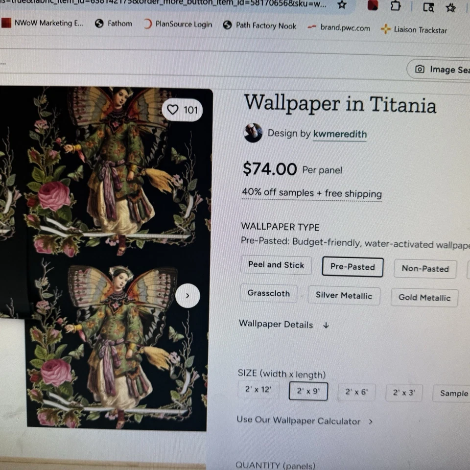 Lote de 12 rolos de papel de parede pré-colado Spoonflower 2’ X 9’ Victorian Boho $900 valor - Imagem 4 de 4