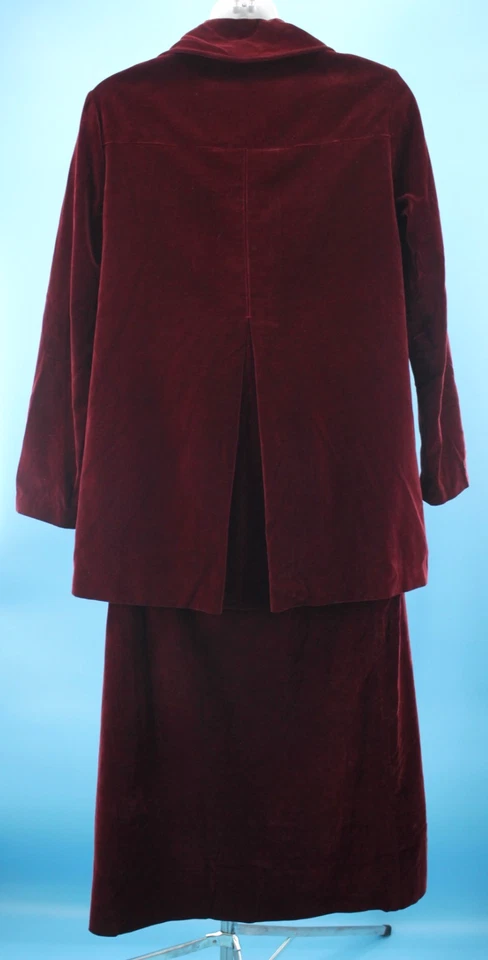 Conjunto de chaqueta y falda de terciopelo granate de 2 piezas antiguo de principios de 1900 para mujer de colección XS/S traje Foto 2 de 4