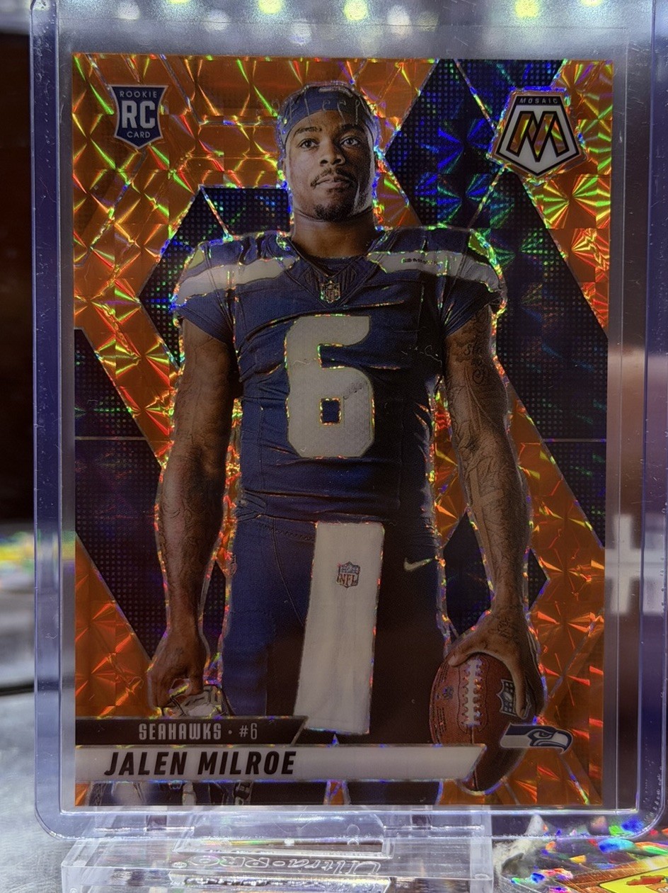 2025 PANINI MOSAIC #283 JALEN MILROE ROOKIE VARIATION ORANGE MOSAIC /199 SP RC