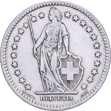 [#639295] Switzerland, 2 Francs, 1945, Bern, Silver, EF(40-45), KM:21