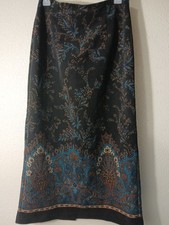 Briggs New York Skirt Size 10 Black Teal Paisley Pattern Pleated Back Zip
