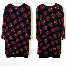 Akris 100 Silk Floral Dress Size US 10 Black Red Modest Elegant
