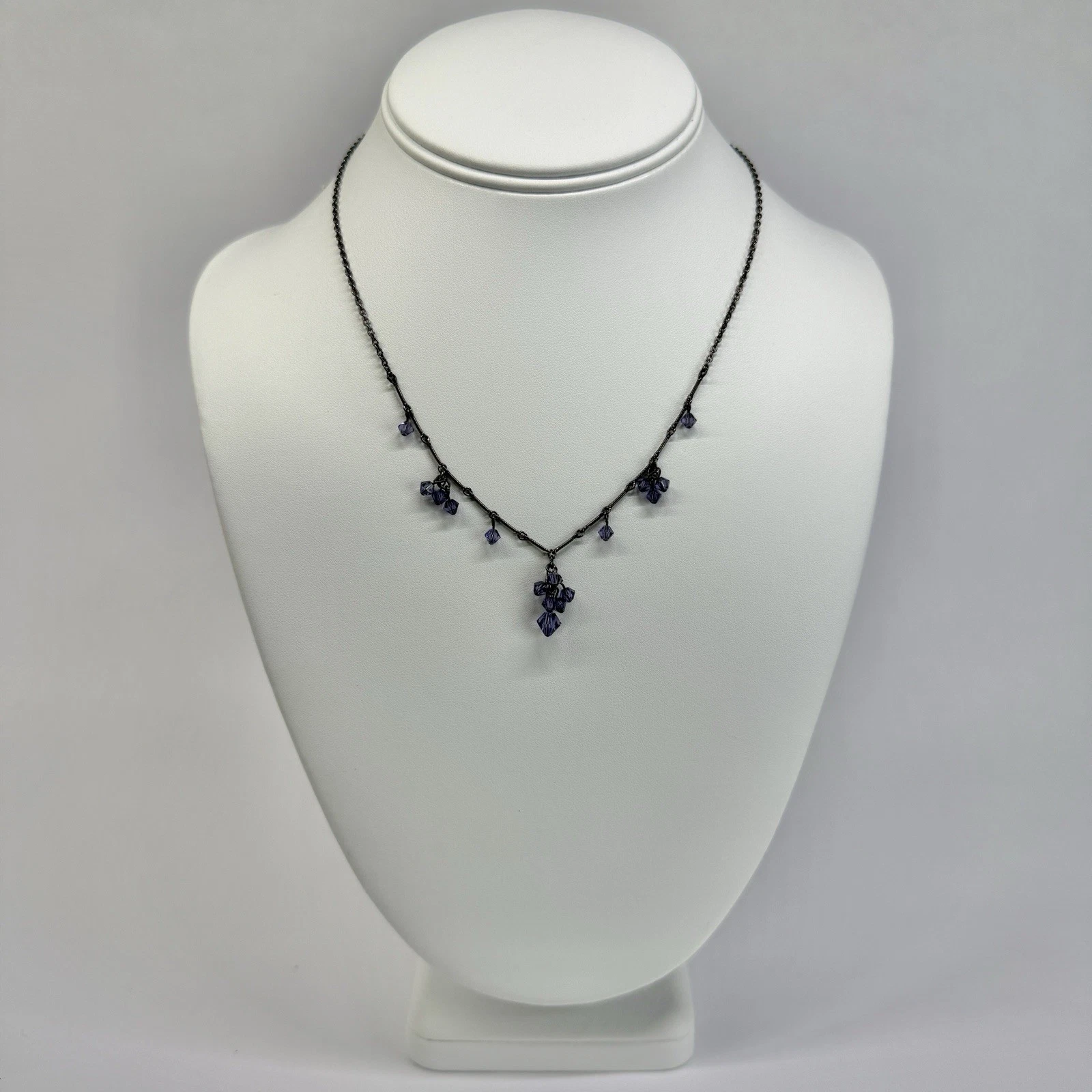 BELLAGIO USA Floral Crystal Dainty Y-Drop Silver Tone Vintage Necklace N673
