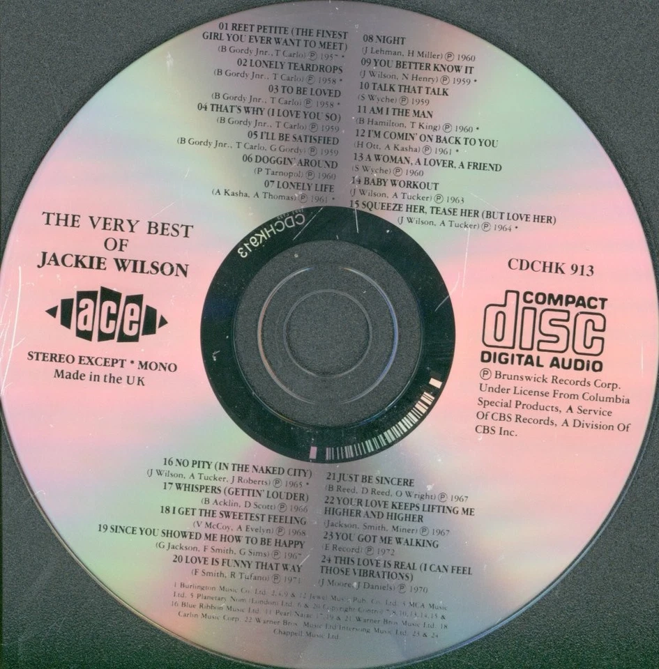 Jackie Wilson Very Best Of CD UK Ace 1987 CDCHK913 - Bild 3 von 3