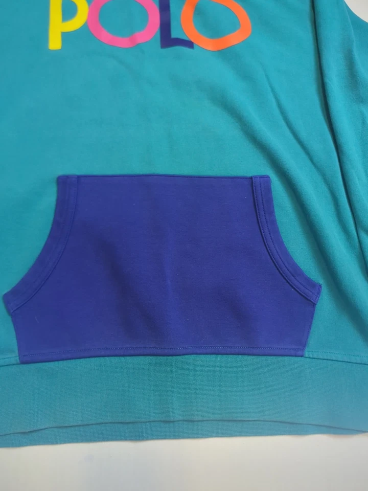 Polo Ralph Lauren Niños Sudadera con Capucha XL 18-20 Azul Aqua Suéter Bolsillo Logo Pequeño Agujero Foto 2 de 4