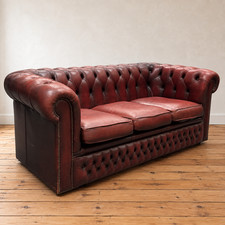 Chesterfield Sofa Leather Vintage Oxblood 3 Seater Living Room Lounge Club