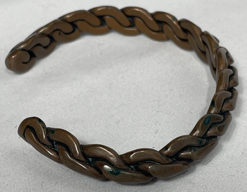 Vintage Copper Woven Braided Chain Cuff Bracelet w/ Patina - Picture 5 of 8