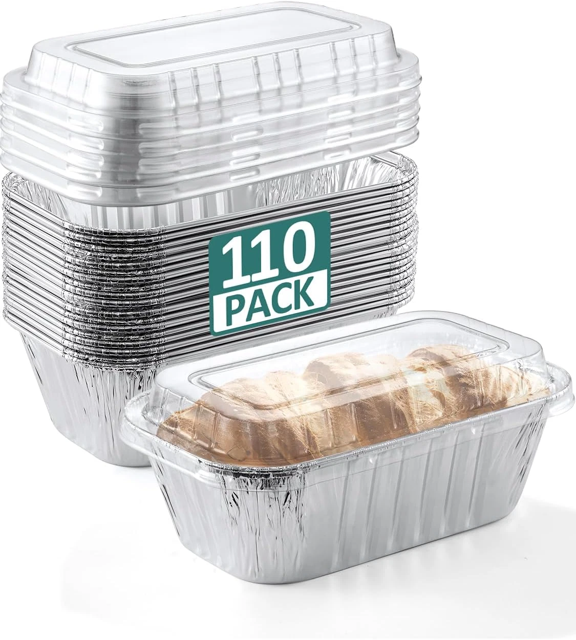 110 Pack 6X3.5X2 Disposable Aluminum Loaf Pans with Lids - 1 Lb Mini Loaf Pans,