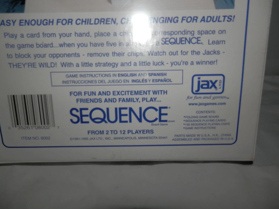 Juego de mesa de estrategia Sequence 1995 hecho en EE. UU. por Jax * NUEVO Foto 3 de 3