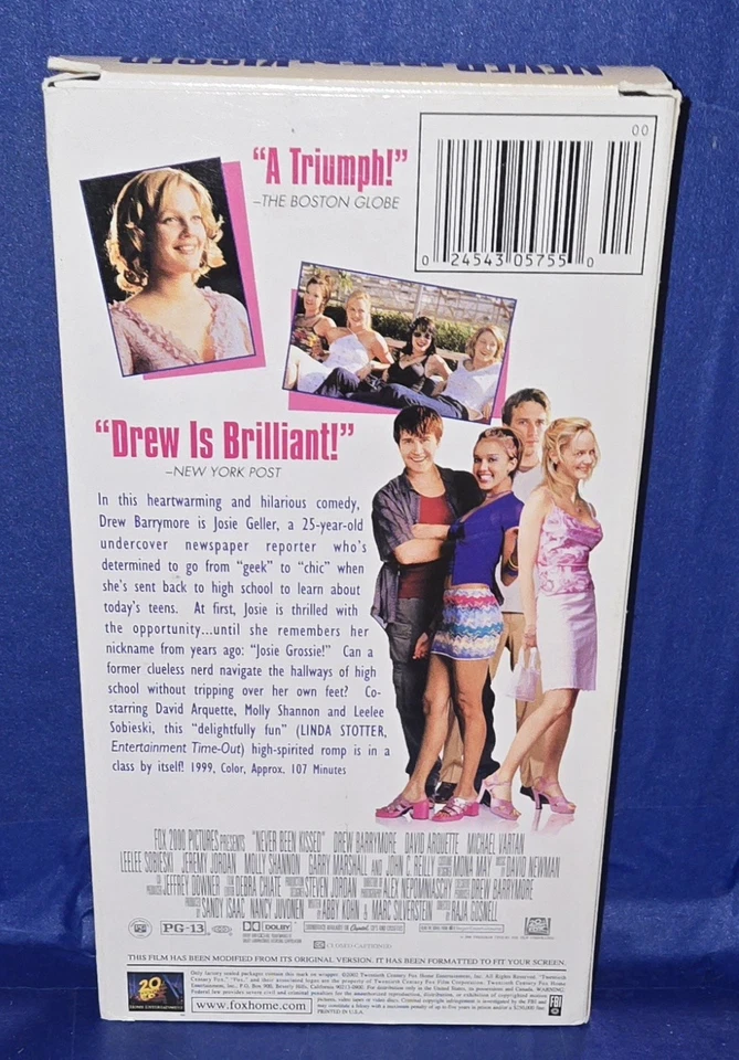 Never Been Kissed (VHS) Pre-Owned Romantic Comedy Drew Barrymore David Arquette - Image 2 of 4
