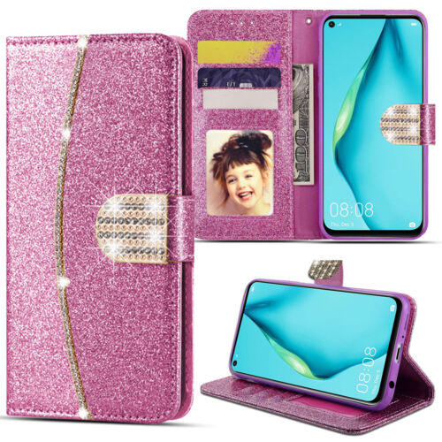 For Huawei P Smart 2020 P40 Mate 30 Lite P8 Shiny Case Leather Flip Phone Cover - Imagen 9 de 13