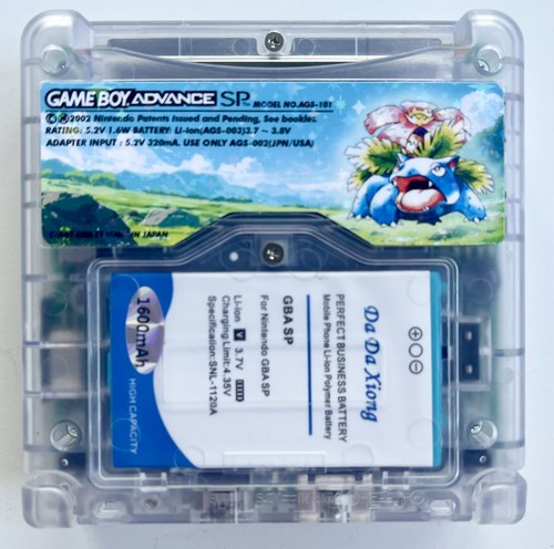 Modded GBA SP - IPS V5 Screen, Clear Shell, Venusaur Theme, Big Battery & LEDs - Picture 4 of 5